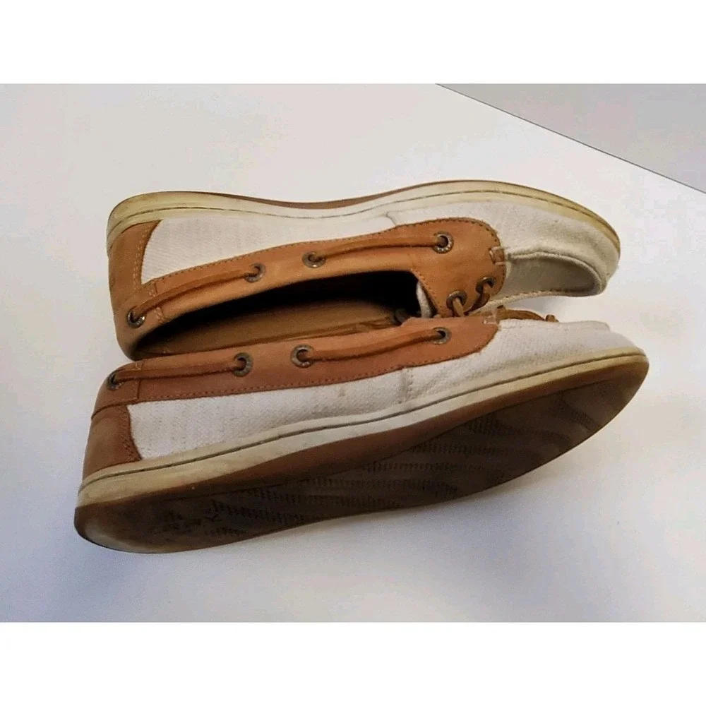 Womens Sperry Canvas and Leather Topsider Boat Shoes Size 7M Brown/Beige - Picture 10 of 12